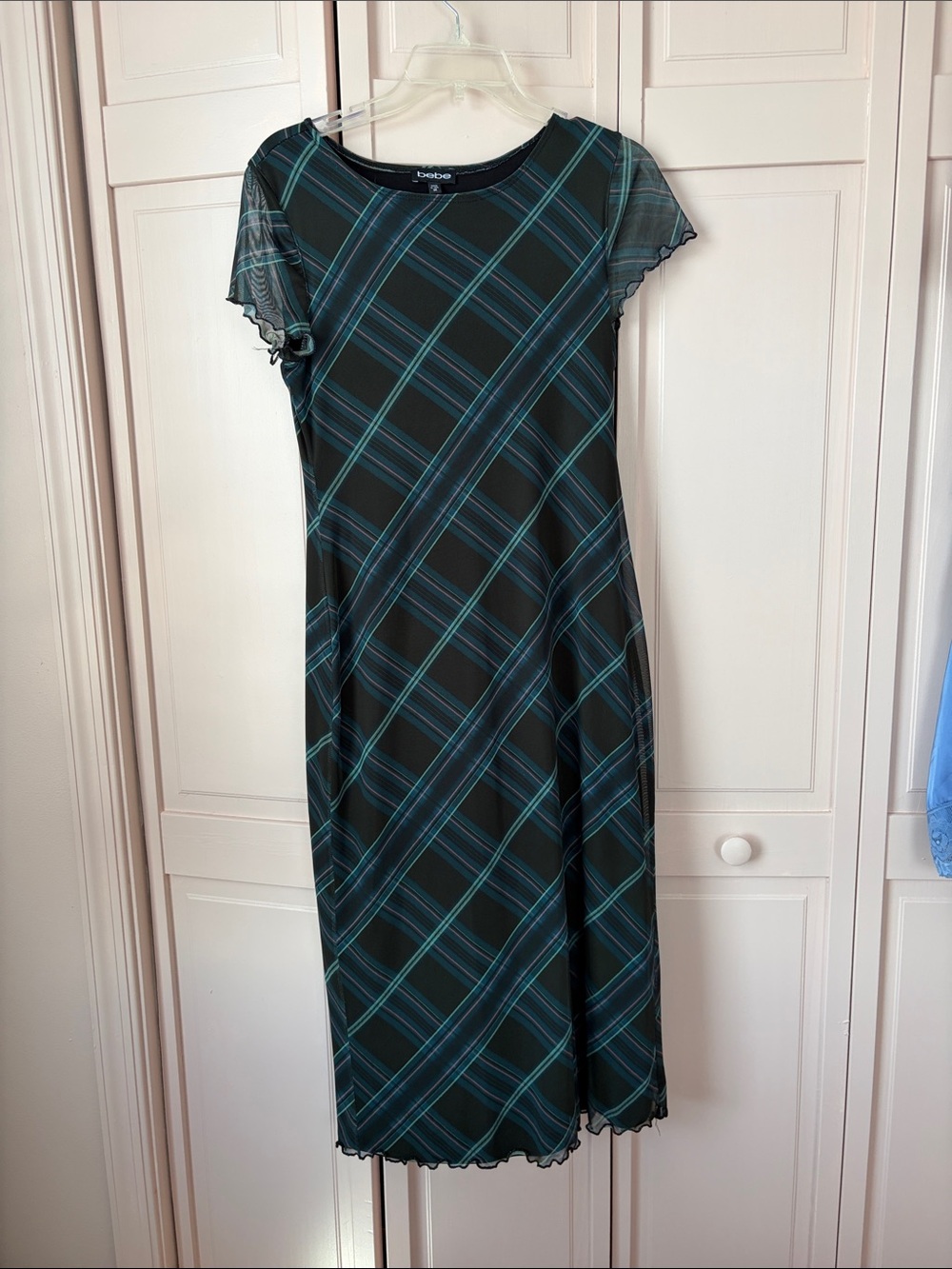 bebe Black & Teal Plaid Midi Dress